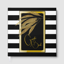 Art Deco Gouden Rozen Bladeren Zwarte Strepen Huwe Gastenboek