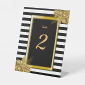 Art Deco, Gouden Rozen Strepen Trouwtafel Nummer Reclamebord Met Voetstuk (Voorkant)