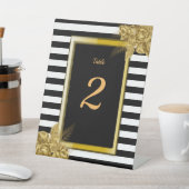 Art Deco, Gouden Rozen Strepen Trouwtafel Nummer Reclamebord Met Voetstuk (Insitu)