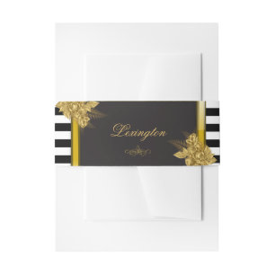 Art Deco Gouden Rozen, Stripes Trouwen Uitnodigingen Wikkel