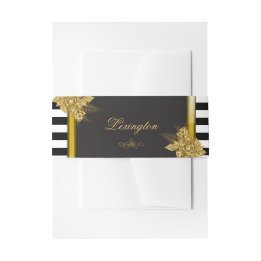 Art Deco Gouden Rozen, Stripes Trouwen Uitnodigingen Wikkel (Voorkant Voorbeeld)