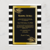 Art Deco Gouden Rozen Zwarte Strepen Trouwen Informatiekaartje (Voorkant)