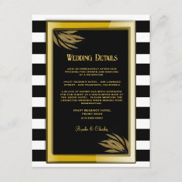 Art Deco Gouden Rozen Zwarte Strepen Trouwen Informatiekaartje