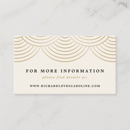 Art Deco Gouden Slingerlichtjes Website Bijgevoegd Informatiekaartje (Voorkant)