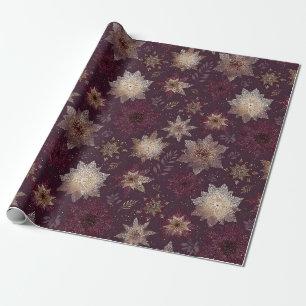 Art Deco Gouden Sneeuwvlokken Bourgondië Glam Bloe Cadeaupapier