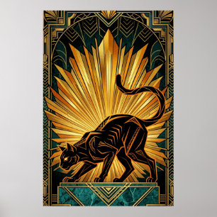 Art Deco Gouden Straling Zwarte Kat Wandsierkunst Poster