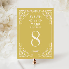 Art Deco Gouden Tafelnummerkaart voor de Bruiloft Kaart