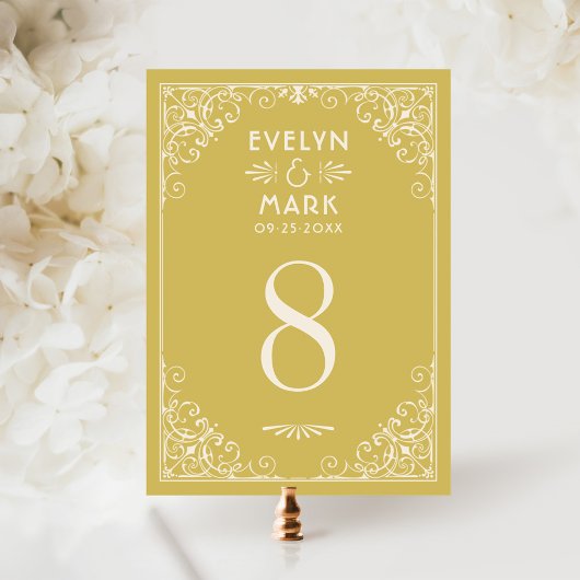 Art Deco Gouden Tafelnummerkaart voor de Bruiloft Kaart