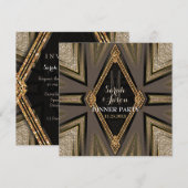 Art Deco Gouden Uitnodigingen voor Romantisch Dine (Voorkant / Achterkant)