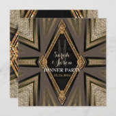 Art Deco Gouden Uitnodigingen voor romantisch dine (Voorkant / Achterkant)
