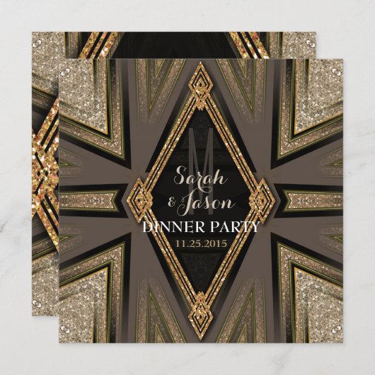 Art Deco Gouden Uitnodigingen voor Romantisch Dinn (Voorkant / Achterkant)