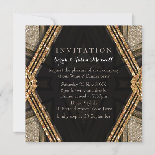 Art Deco Gouden Uitnodigingen voor Romantisch Dinn (Achterkant)