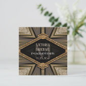 Art Deco Gouden Uitnodigingen voor Verlovingsfeest (Staand voorkant)