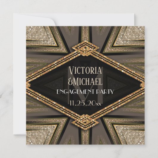 Art Deco Gouden Uitnodigingen voor Verlovingsfeest (Voorkant)