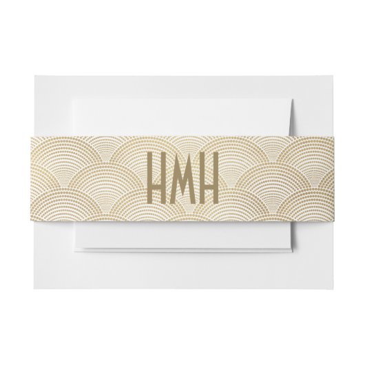Art Deco Gouden Waaierschelpenpatroon Monogram Uitnodigingen Wikkel (Voorkant Voorbeeld)