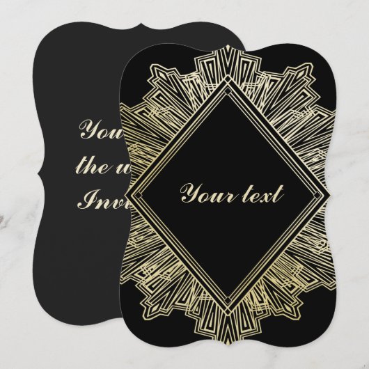 Art Deco gouden zwarte elegante trouwkaarten  Kaart (Voorkant / Achterkant)