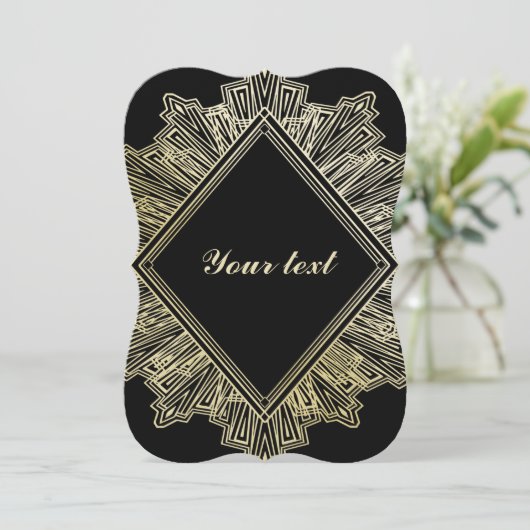Art Deco gouden zwarte elegante trouwkaarten  Kaart (Staand voorkant)