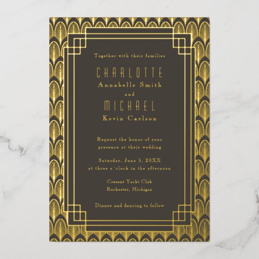 Art Deco  goudFolie Uitnodiging (Voorkant)