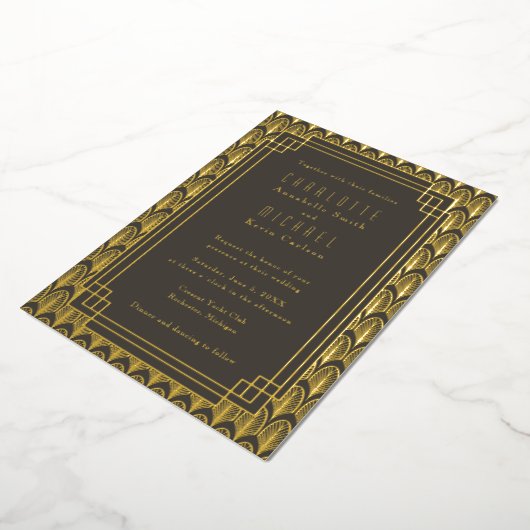 Art Deco  goudFolie Uitnodiging (Gedraaid)