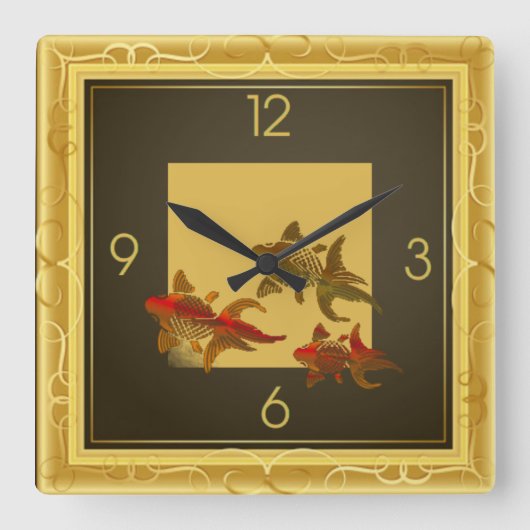 Art Deco goudvissen Vierkante Klok (Voorkant)