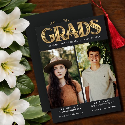 Art Deco GRADUATES 2 Photo Announcement Kaart