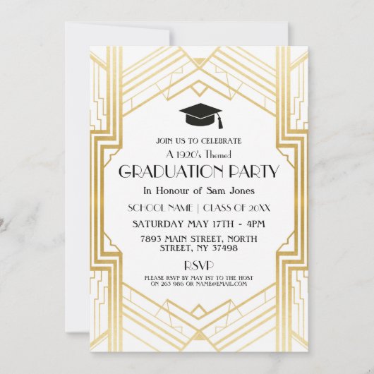 Art Deco Graduation Party Invite Gatsby Gold uit d Kaart (Voorkant)
