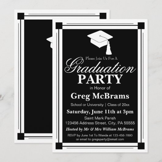 Art Deco Graduation Party Kaart (Voorkant / Achterkant)