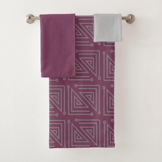 Art Deco Gray Mazes Bath Towel Set Bad Handdoek (Insitu)
