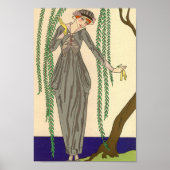 Art Deco Gray Taffeta Gown Illustratie Poster (Voorkant)