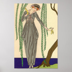 Art Deco Gray Taffeta Gown Illustratie Poster