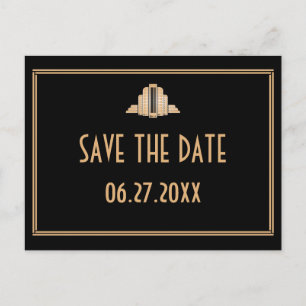 Art Deco Great Gatsby Black Gold Save the Date Aankondigingskaart
