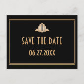 Art Deco Great Gatsby Black Gold Save the Date Aankondigingskaart (Voorkant)