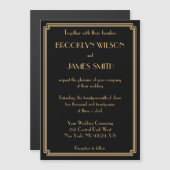 Art Deco Great Gatsby Black Magnet Wedding Invites Magnetische Uitnodiging (Voorkant / Achterkant)