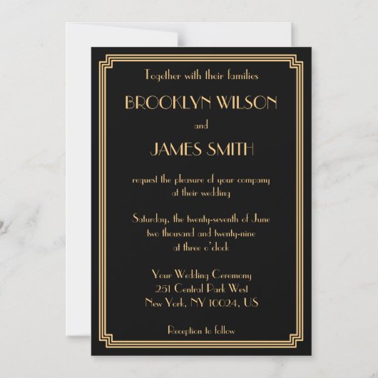 Art Deco Great Gatsby Black Magnet Wedding Invites Magnetische Uitnodiging (Voorkant)