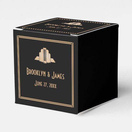 Art Deco Great Gatsby Black Wedding Favor Boxes Bedankdoosjes (Voorkant Zijde)