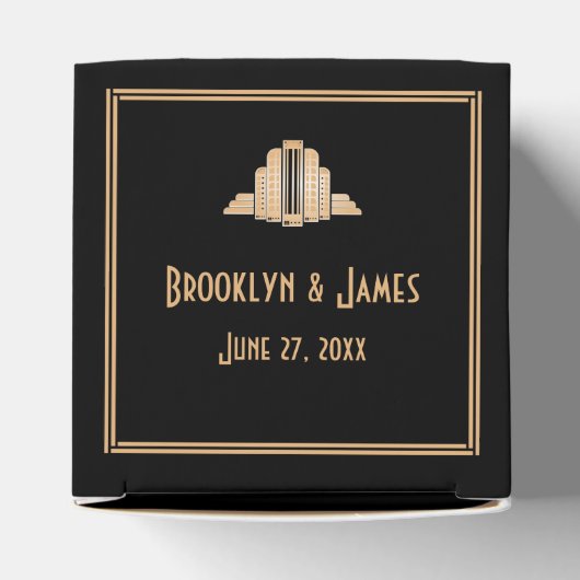 Art Deco Great Gatsby Black Wedding Favor Boxes Bedankdoosjes (Bovenkant)