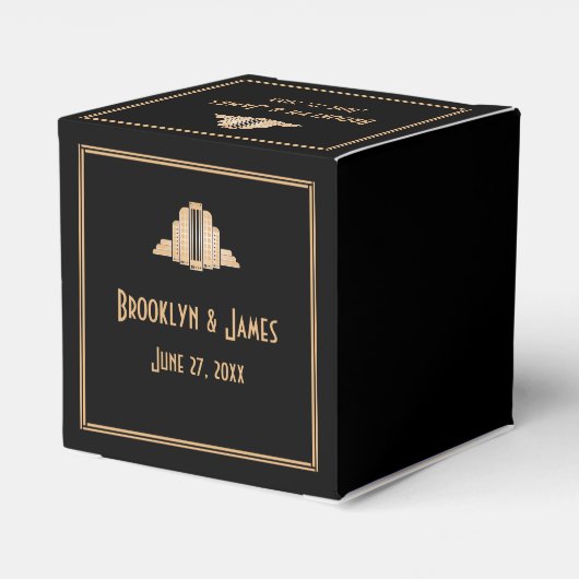 Art Deco Great Gatsby Black Wedding Favor Boxes Bedankdoosjes (Achterkant)