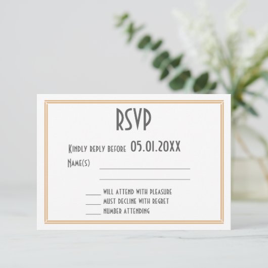 Art Deco Great Gatsby Black Wedding RSVP (Staand voorkant)