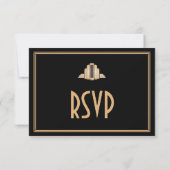 Art Deco Great Gatsby Black Wedding RSVP (Achterkant)