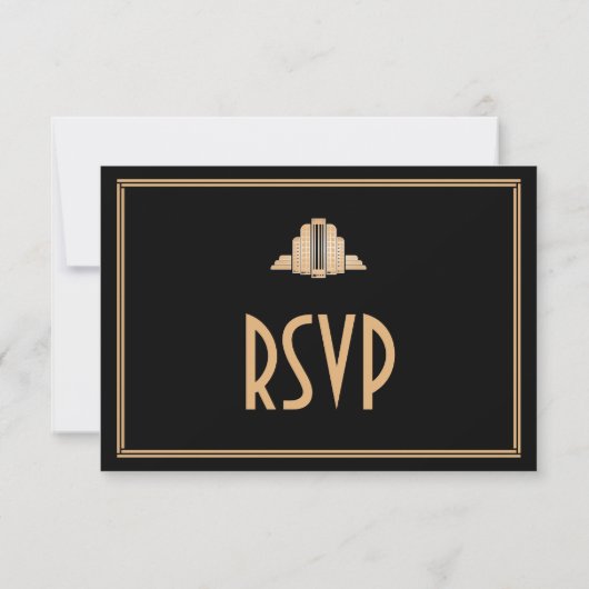 Art Deco Great Gatsby Black Wedding RSVP (Achterkant)