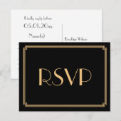 Art Deco Great Gatsby Black Wedding RSVP-Briefkaar Uitnodiging Briefkaart (Voorkant / Achterkant)