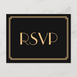 Art Deco Great Gatsby Black Wedding RSVP-Briefkaar Uitnodiging Briefkaart