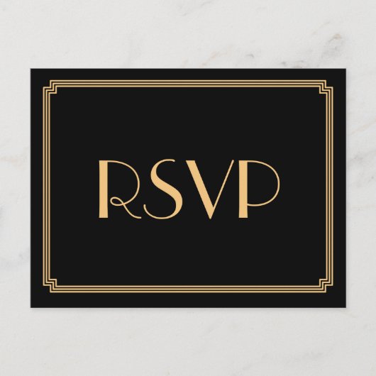 Art Deco Great Gatsby Black Wedding RSVP-Briefkaar Uitnodiging Briefkaart (Voorkant)
