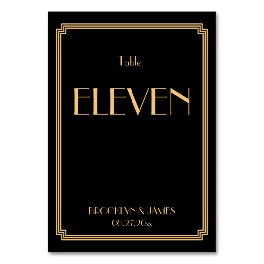 Art Deco Great Gatsby Black Wedding Table Numbers Kaart (Achterkant)