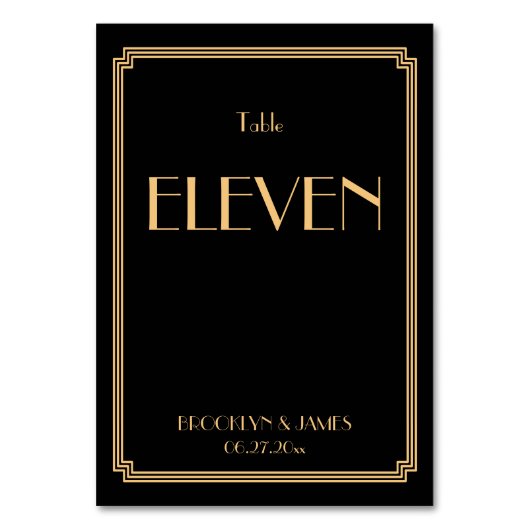 Art Deco Great Gatsby Black Wedding Table Numbers Kaart (Voorkant)