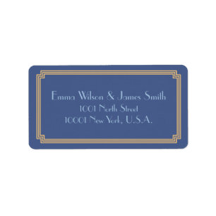 Art Deco Great Gatsby blauwe gouden adreslabels Etiket