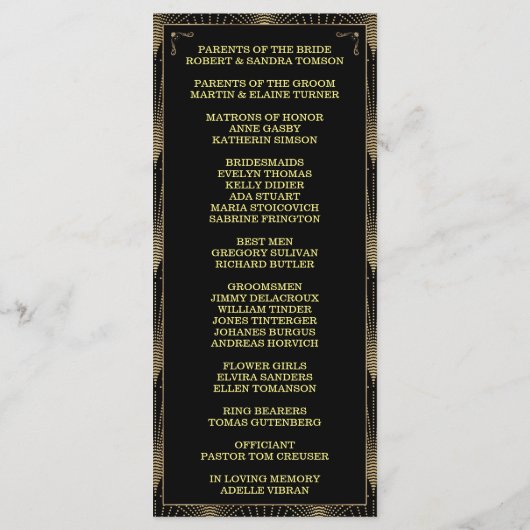 Art Deco Great Gatsby Custom Program Programmakaart (Achterkant)