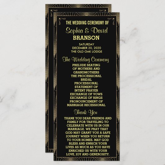 Art Deco Great Gatsby Custom Program Programmakaart (Voorkant / Achterkant)