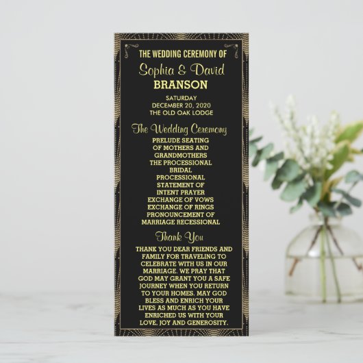 Art Deco Great Gatsby Custom Program Programmakaart (Staand voorkant)