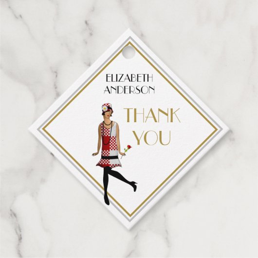 Art Deco Great Gatsby Dank je Zwarte Goud Flapper Bedankjes Labels (Voorkant)